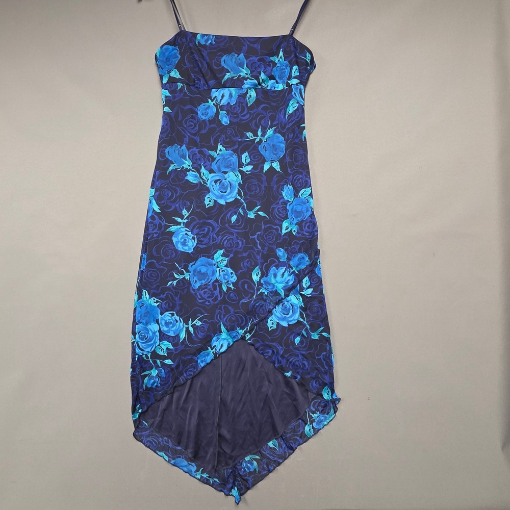 City Triangles Blue Floral High Low Midi Dress Sleeveless Rose Print Large